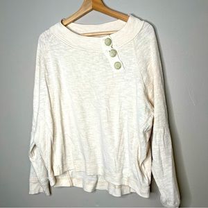 We the Free People Cream Beige Pullover Sweatshirt with Buttons Size Large